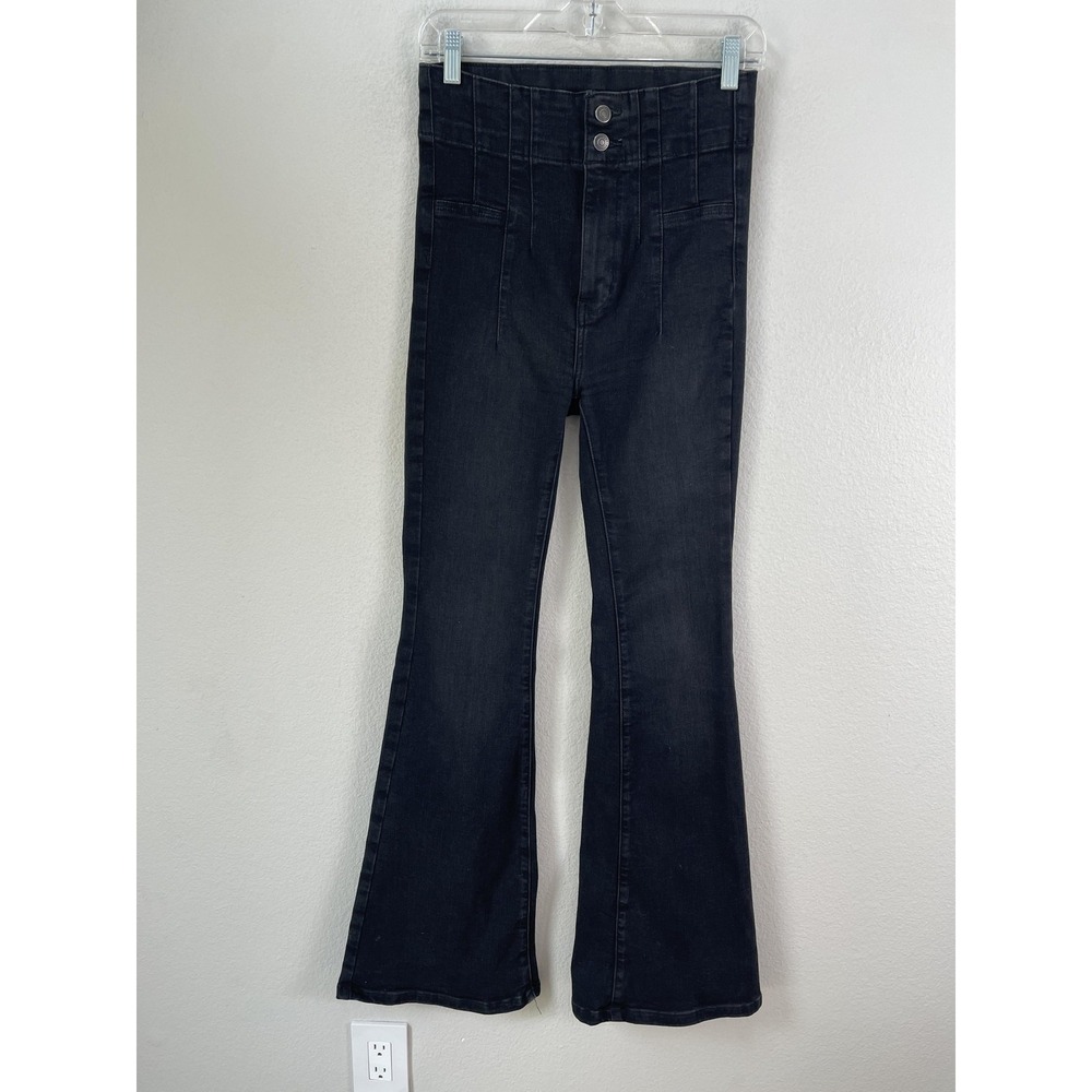 We The Free Jeans Womens 27 Black High Rise Slim Flare Stretch Denim Dark Wash